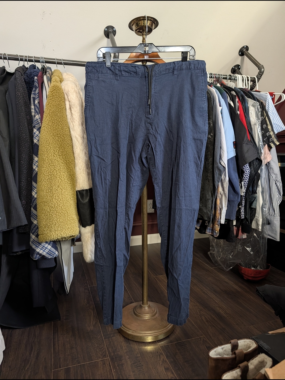 Saks Fifth Avenue Linen Casual Navy Slim Drawstring Joggers Zip Ankles L